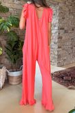 Made in Italy Bay Slub Mamma Mia Frill Jumpsuit Watermelon